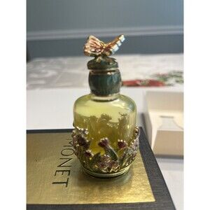 MONET Butterfly Flowers Dragonfly Enamel Glass Perfume Bottle NIB